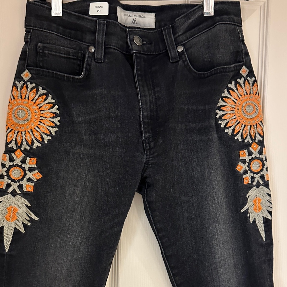 Miss Me Black Skinny Jeans with Orange Embroidery